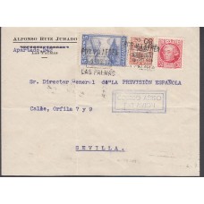 Historia Postal - España 1933 Edifil 687 9-enero-37 de las Palmas a Sevilla, dorso censura y llegada