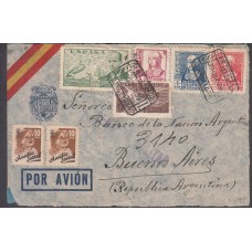 Historia Postal - España 1938 Edifil 829-857-860/1-885 Barcelona a Argentina con marca censura Militar al dorso Mtº de tránsito en Sevilla y de llegada a Buenos Aires