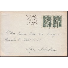 Historia Postal - España 1946 Edifil 1004 Pareja con Mtº especial 1º Día Madrid dirigida a San Sebastian