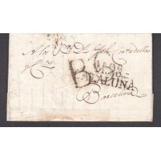 Carta DP.5 - Masos de Mora a Barcelona (28 agosto 1818) PE.3 y porteo B.6 en negro