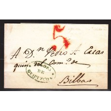 Carta DP.11 - Tolosa a Bilbao 1841 marca nº 9 en azul. Bonita