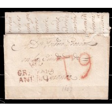 Carta DP.25 - Granada a Cuenca 1827 Porteo T9 en rojo