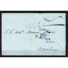 Carta DP.25 - Sevilla a Barcelona por vapor (11-junio-1839) PE.27 en azul