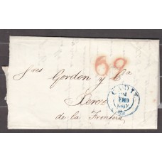 Carta DP.26 - Cádiz a Jérez de la Frontera 1837, con fechador azul de CADIZ y 69