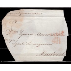 Carta DP.26 -  Cádiz a Madrid 1841, PE.27 en rojo llegada a Madrid con lacre en el cierre, porte 4R