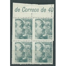 España Variedades 1940 Edifil 925dv ** Mnh bloque de cuatro. Dtº vertical desplazado