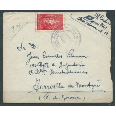 Historia Postal España Huerfanos de Correos . Carta de Barcelona dirigida a Torroella de Montgri con sello de Colegio Huerfanos de Correos