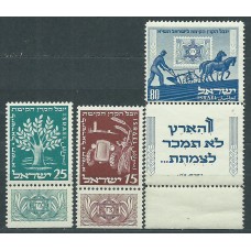 Israel - Correo 1951 Yvert 46/48 bandeleta completa ** Mnh