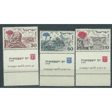 Israel - Correo 1952 Yvert 54/56 bandeleta completa ** Mnh Flora