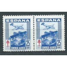 España Variedades 1948 Edifil 1043 ** Mnh Pareja con un sello Humo blanco del Tejado al Avión. Manchas del Tiempo
