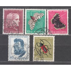 Suiza - Correo 1953 Yvert 539/43 usado Fauna insectos