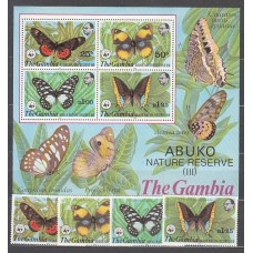Gambia - Correo 1980 Yvert 403/6+H.5 ** Mnh  Fauna mariposas