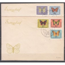 Alemania Oriental Correo 1964 Yvert 707/11 Sobre 1º día Fauna mariposas