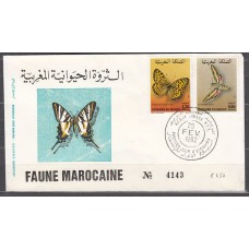 Marruecos Frances - Correo 1982 Yvert 921/2 Sobre 1º día Fauna mariposas