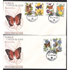 Turk y Caicos - Correo Yvert 571/4+H.36 Sobre 1º día Fauna mariposas