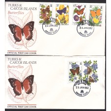Turk y Caicos - Correo Yvert 571/4+H.36 Sobre 1º día Fauna mariposas