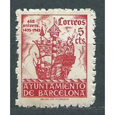 Barcelona Correo 1943 Edifil 49 ** Mnh Aniversario de la llegada de Colón a Barcelona