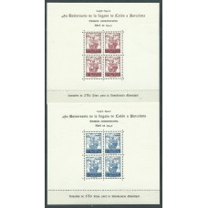 Barcelona Correo 1943 Edifil 51/52 ** Mnh aniversario de la llegada de Colón a Barcelona