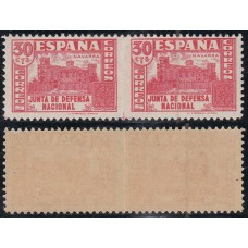 España Variedades 1936 Edifil 808Asph * Mh Pareja horizontal sin perforación central  Pequeña doblez