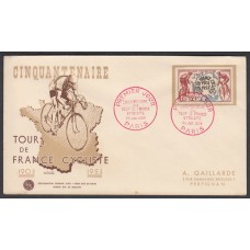 Francia Sobres Primer Dia FDC Yvert 955 - Tour de France - Paris 1953