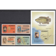 Uganda - Correo Yvert 640/43+Hoja 105 ** Mnh Grandes Exploradores de Africa - Fauna - Peces