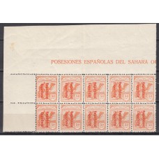 Sahara Variedades 1932 Edifil 43Ahcc ** Mnh Bonito Bloque de 10 sellos con cabecera