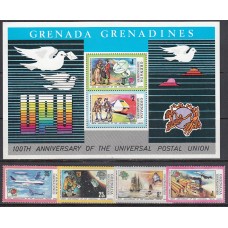 Grenada - Grenadines Correo Yvert 23/26+Hoja 3 ** Mnh Centenario UPU - Barcos - Aviones - Trenes - Astro