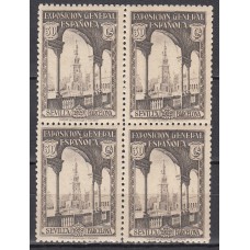 España Sueltos 1929 Edifil 441 ** Mnh Bonito Bloque de cuatro sellos - Sevilla Barcelona