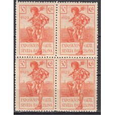 España Sueltos 1929 Edifil 443 ** Mnh Bloque de 4 sellos - Sevilla Barcelona