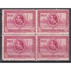 España Sueltos 1929 Edifil 445 ** Mnh Bloque de 4 sellos - Sevilla Barcelona
