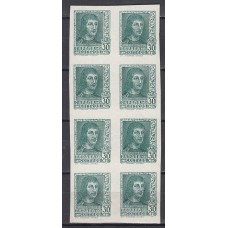 España Variedades 1938 Edifil 844 Aece ** Mnh CMS Bloque de 8 sellos color cambiado verde oscuro