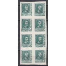 España Variedades 1938 Edifil 844 Aece ** Mnh CMS Bloque de 8 sellos color cambiado verde oscuro