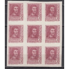 España Variedades 1938 Edifil 844 Aecm ** Mnh color cambiado Castaño Rojizo -Bloque de 9 sellos