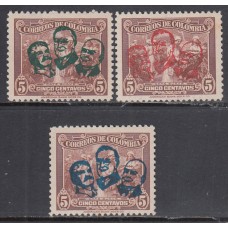 Colombia - Correo 1943 Yvert 359 * Mh 3 valores diferentes sobrecargas
