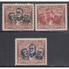 Colombia - Correo 1943 Yvert 359 * Mh 3 valores diferentes sobrecargas