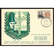 Francia - Carta Postal - Yvert 1298 Nancy Exposición filatélica Drouot 1961
