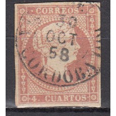 Matasellos y marcas de 4 cuartos Fechador 1856 Edifil 48 Villa del Rio (Cordoba ) Tipo I
