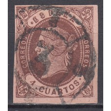 Matasellos y marcas de 4 cuartos Rueda de carreta 1862 Edifil 58 nº 03 Cadiz