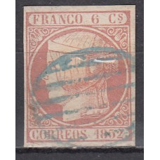 España Clásicos 1852 Edifil 12 Usado Matasello Parrilla azul - Bonito