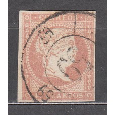 Matasellos y marcas de 4 cuartos Rueda de carreta 1856 Edifil 48 nº 59 Trujillo