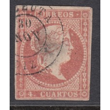 Matasellos y marcas de 4 cuartos Fechador 1856 Edifil 48 Ceuta (Cadiz) Defectos Tipo II