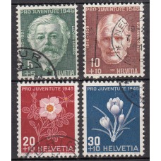 Suiza - Correo 1945 Yvert 423/6 usado Personajes y flores