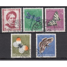 Suiza - Correo 1951 Yvert 512/6 usado Fauna mariposas