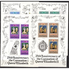Barbuda Correo Yvert 385/89 en 5 Hojas de 3 series ** Mnh 25 Aniversario Coronación Isabel II