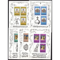 Antigua Correo Yvert 510/14 ** Mnh en 5 Hojas de 3 series 25 Aniversario Coronación Isabel II