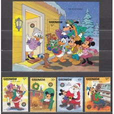 Grenada Correo 1986 Yvert 1349/52+H,156 ** Mnh Walt Disney - Navidad