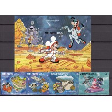 Maldives Correo Yvert 1146/49 +H,138 ** Mnh Walt Disney - Astrofilatelia