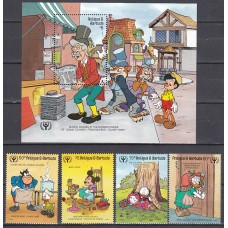 Antigua Correo Yvert 1277/80+H.183 ** Mnh Walt Disney