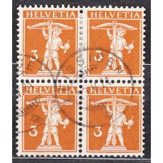 Suiza Correo 1917 Yvert 158 usado Bloque de 4