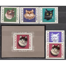 Arabia Sud Este (Ajman) Correo 86+A,37+Hoja ** Mnh Fauna - Gatos